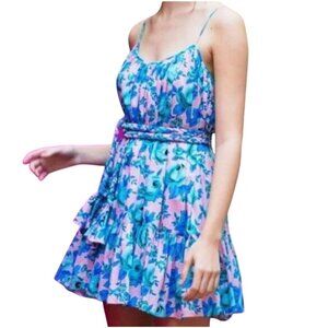 RHODE Nala Pop Floral Pink & Blue Mini Dress - Size S